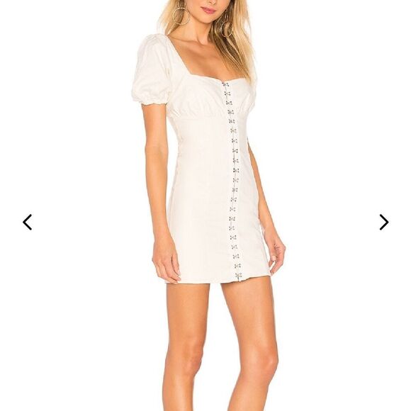 Lover + Friends JEANETTE Puff Sleeve Mini Dress in ivory size XS - Picture 2 of 10